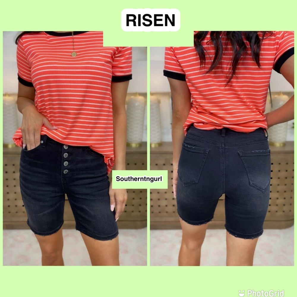 NWT RISEN  High rise bermuda denim shorts